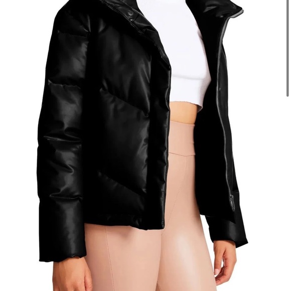 Steve Madden Women's Black Leather Puffer Jacket - Picture 2 of 3